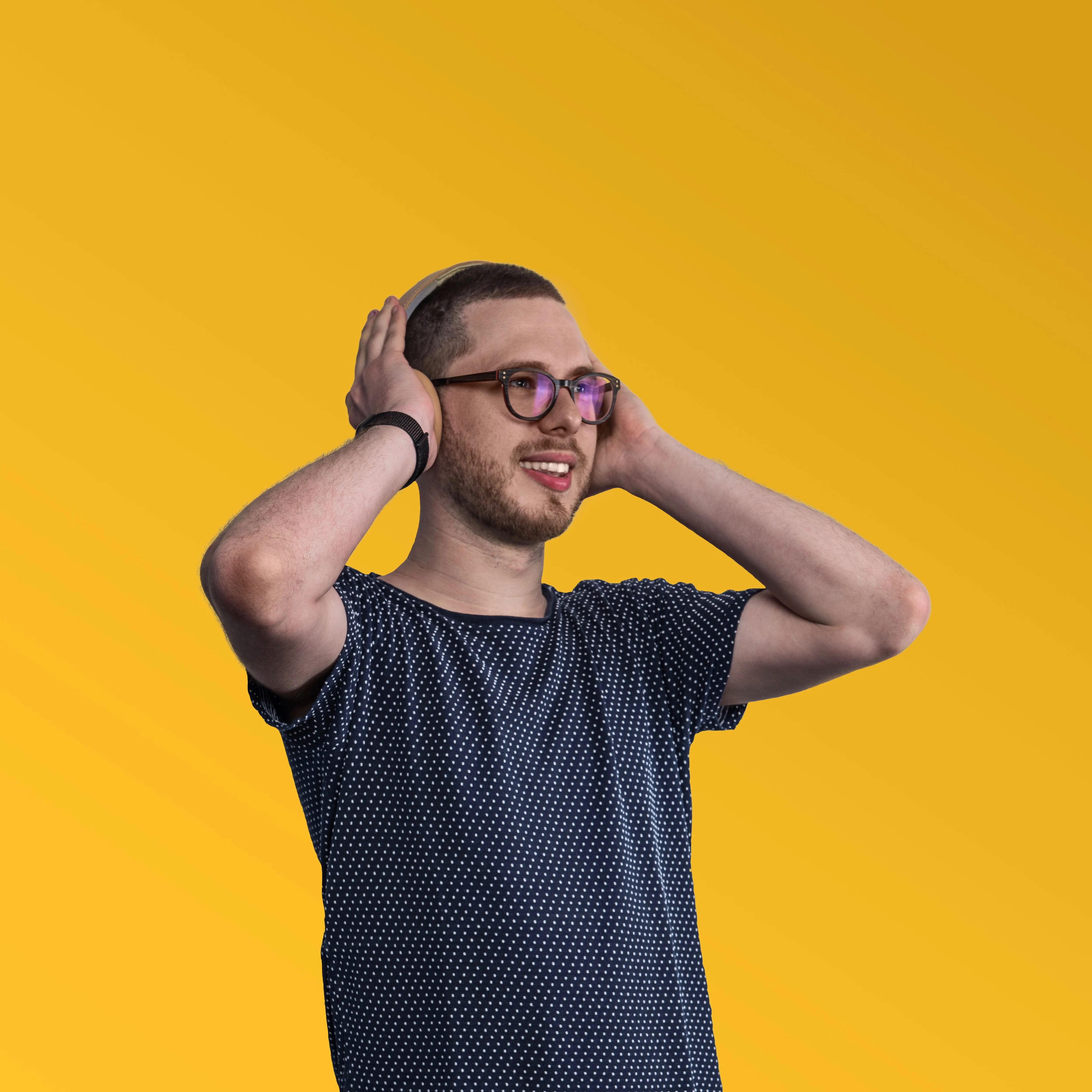 Filip Bednárik on a yellow background